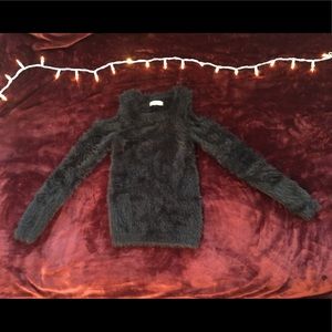 Fuzzy cold shoulder sweater